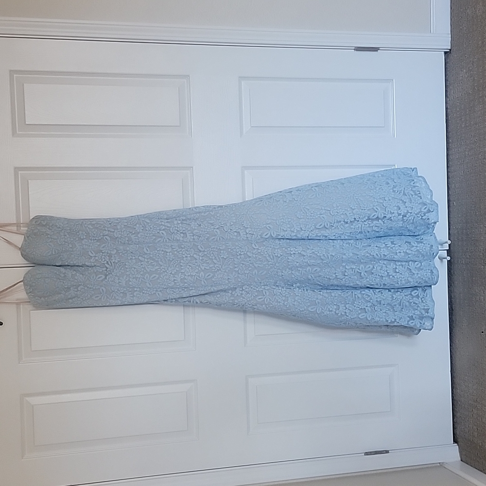 LaFemme brand strapless lace, size 6, periwinkle blue dress, mermaid style.